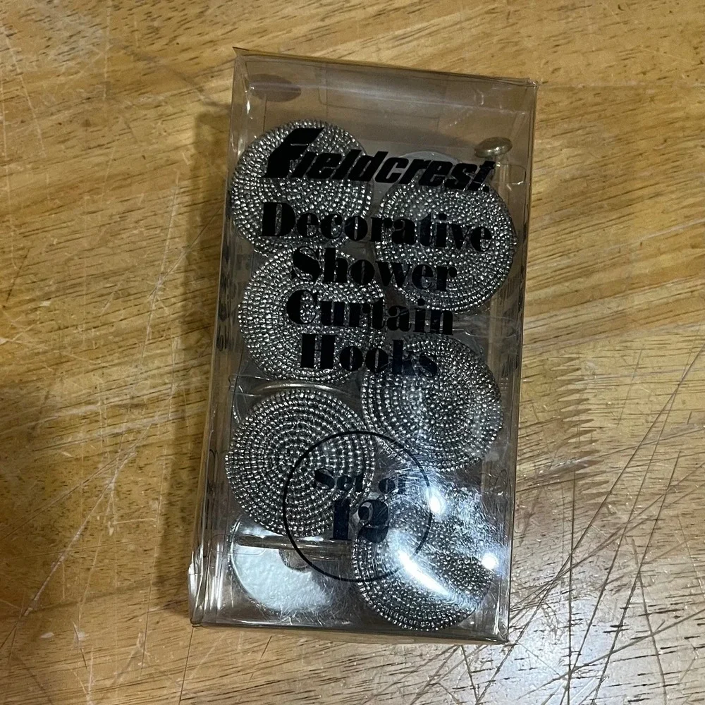 Fieldcrest Gatsby‎ Decorative Shower Curtain Hooks Silver Beaded Set of 12 New